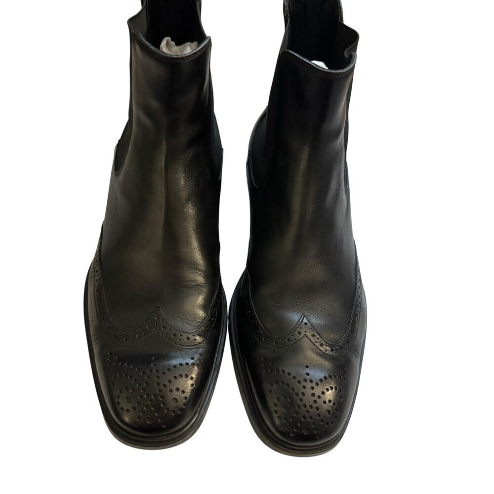 TOD'S Mens Lug Sole Chelsea Boot Black Leather Size 7.5 wing tip detail
